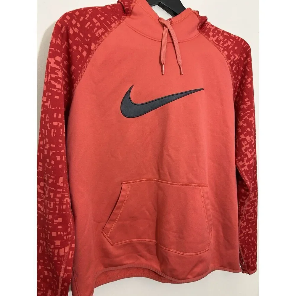 Nike Dri-Fit Hoodie Sweatshirt Women's Thumb Hole Cuffs Graphic Print Red Large